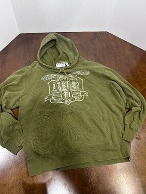 Men’s Vintage Aeropostale Pullover Hoodie Distressed Dark Green Y2K Size (LARGE)